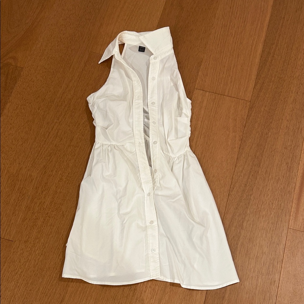 White Sleeveless Button-Up Dress